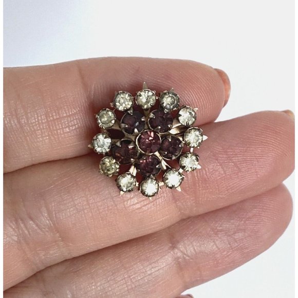 Rhinestone Flowers Two Tone Scatter Brooch Pin Pair UnSigned Prong Set Vintage - Picture 2 of 11